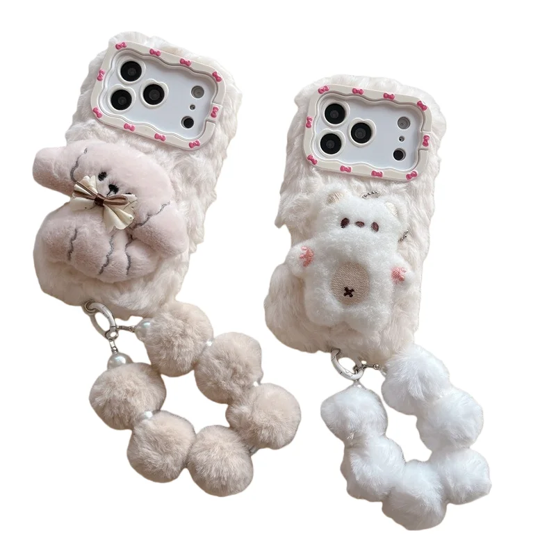 القطيفة جرو الدب الدمى مسنده قضية الهاتف آيفون 17 16 15 14 برو ماكس غطاء كامل