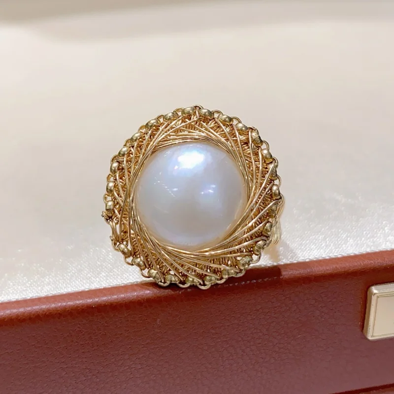 

SGARIT Trending Pearl Jewelry DIY Handmade 15-16mm 14k Filled Gold Natural Seawater Mabe Pearl 21-22mm Ring Jewellery