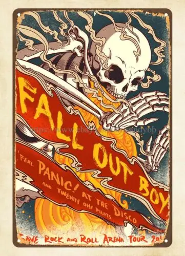 Fall Out Boy skeleton flame poster metal tin sign man cave wall restaurant pub