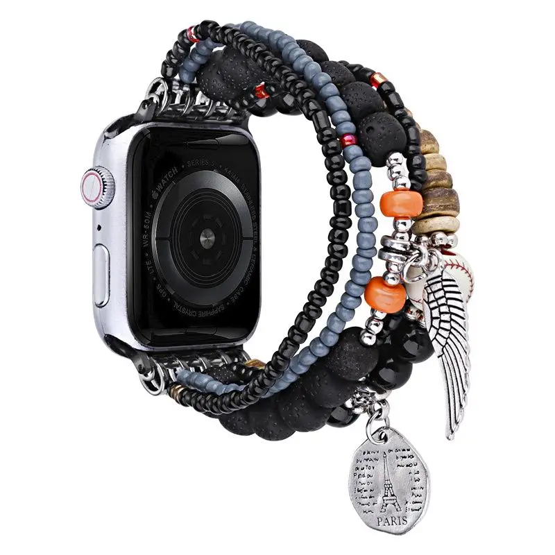 

Креативный древний этнический ремешок в китайском стиле, подходит для Iwatch 8-го поколения Se/7/6/5/4/3, круглый браслет из бисера для женщин и мужчин