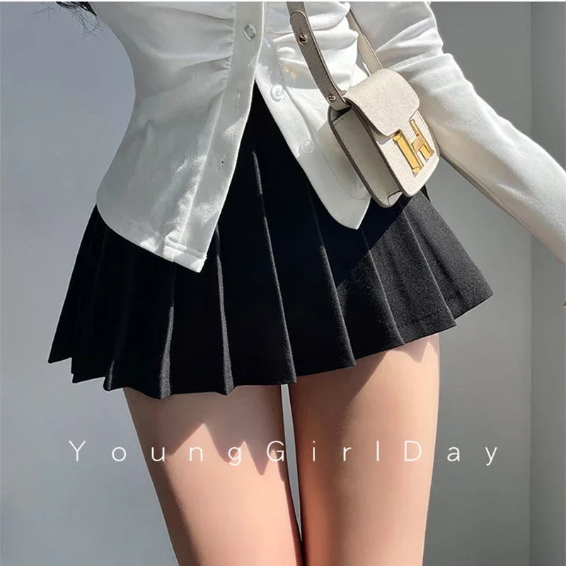 HELIAR Women Pleated Skirt with Shorts Sexy High Waist Irregular White Black A-line Gyaru Tennis extreme Mini Skirt School 2024