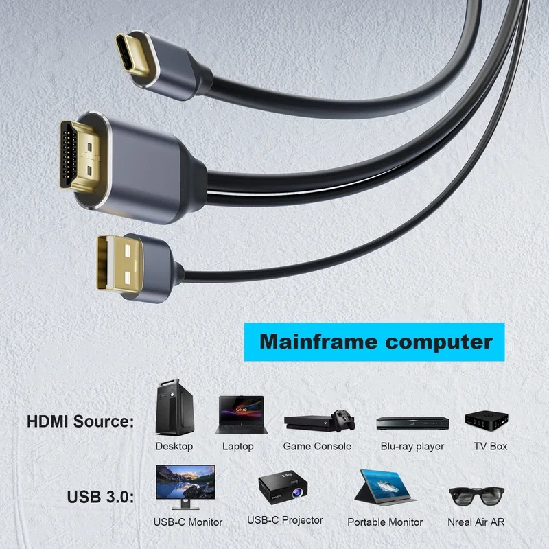 4K@60Hz HDMI to USB C Adapter Cable 6.6ft with USB Adapter Support Touch Screen For New MacBooK