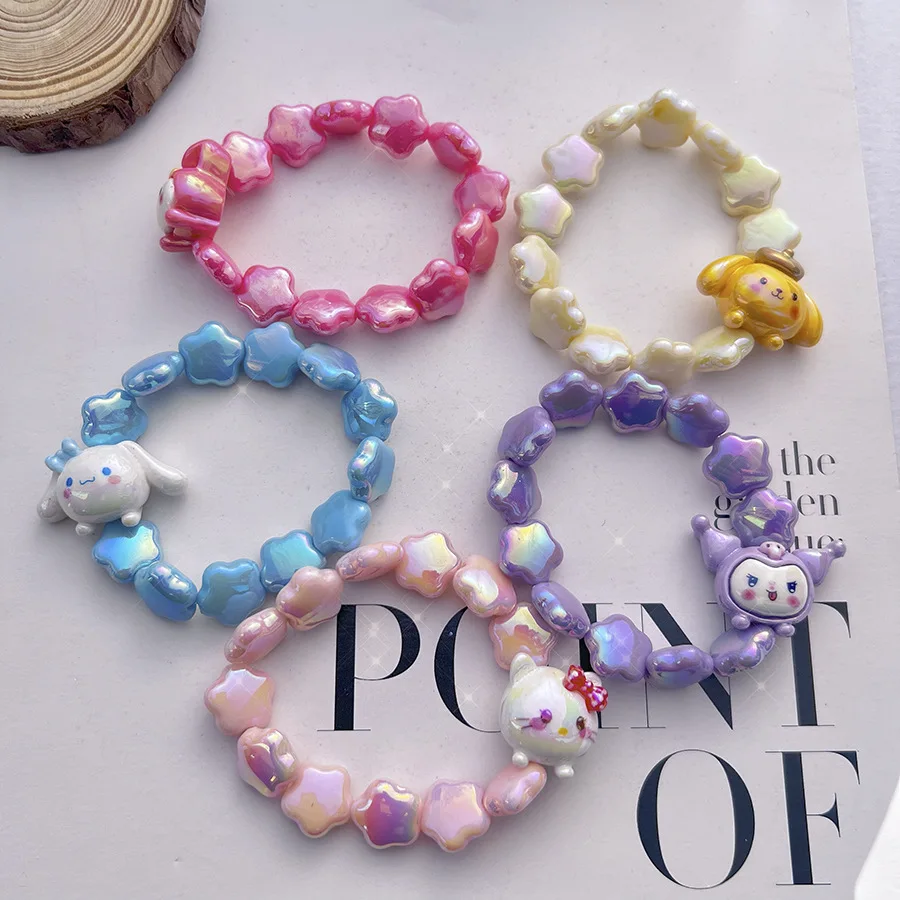 Sanrio Bracelet Cartoon Melody Hello Kitty Cinnamoroll Bracelet Anime Kuromi for Girls Star Adjustable Wrist Jewelry Accessories