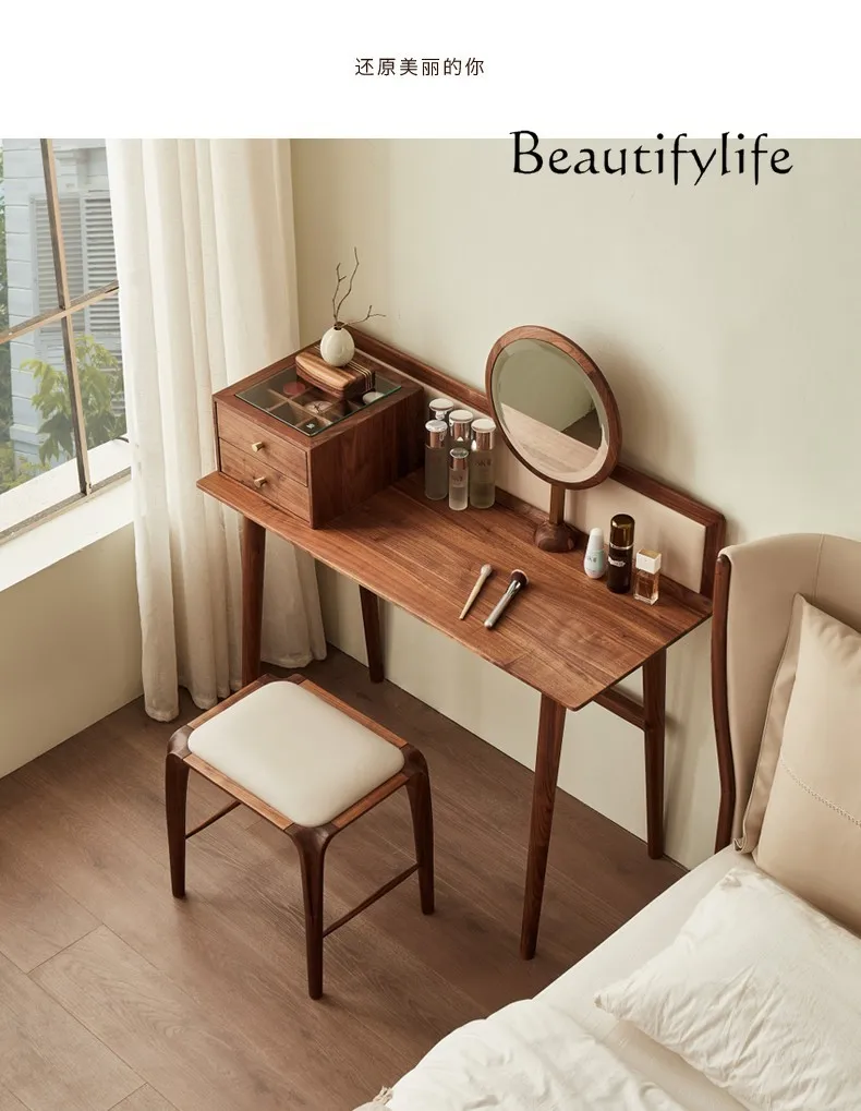 Minimalist Style North America Black Walnut Wooden Dressing Table European Entry LUX Designer Small Apartment Makeup Table