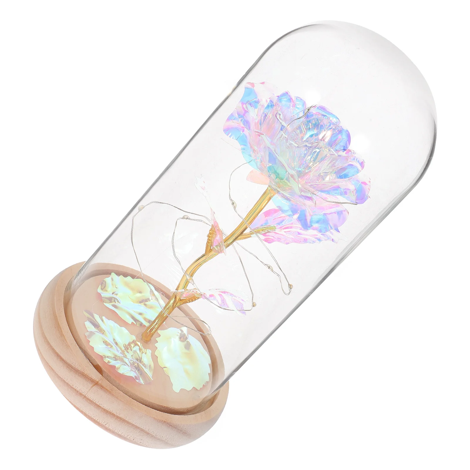 

Elegant LED Preserved Rose Glass Dome White Artificial Flower Valentine'S Day Adornment Home Decor Valentine Adornment