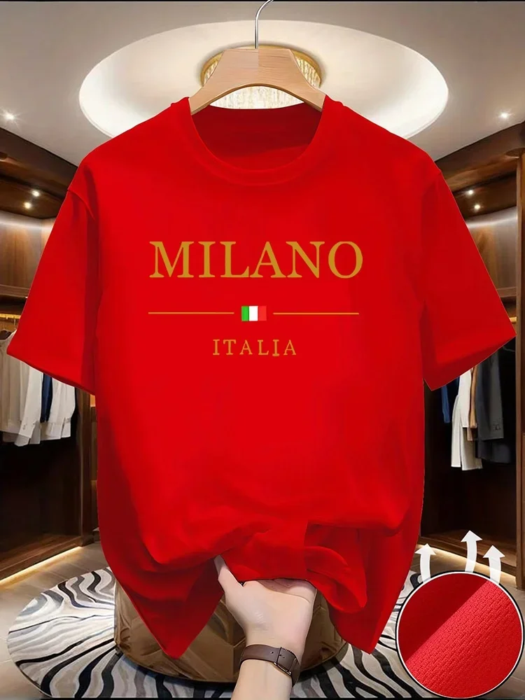 2026 New Men's Summer Fashionable Casual Loose Plus Size MILANO ITALIA Pattern Printed Sports Round Neck Short Sleeved T-shirt