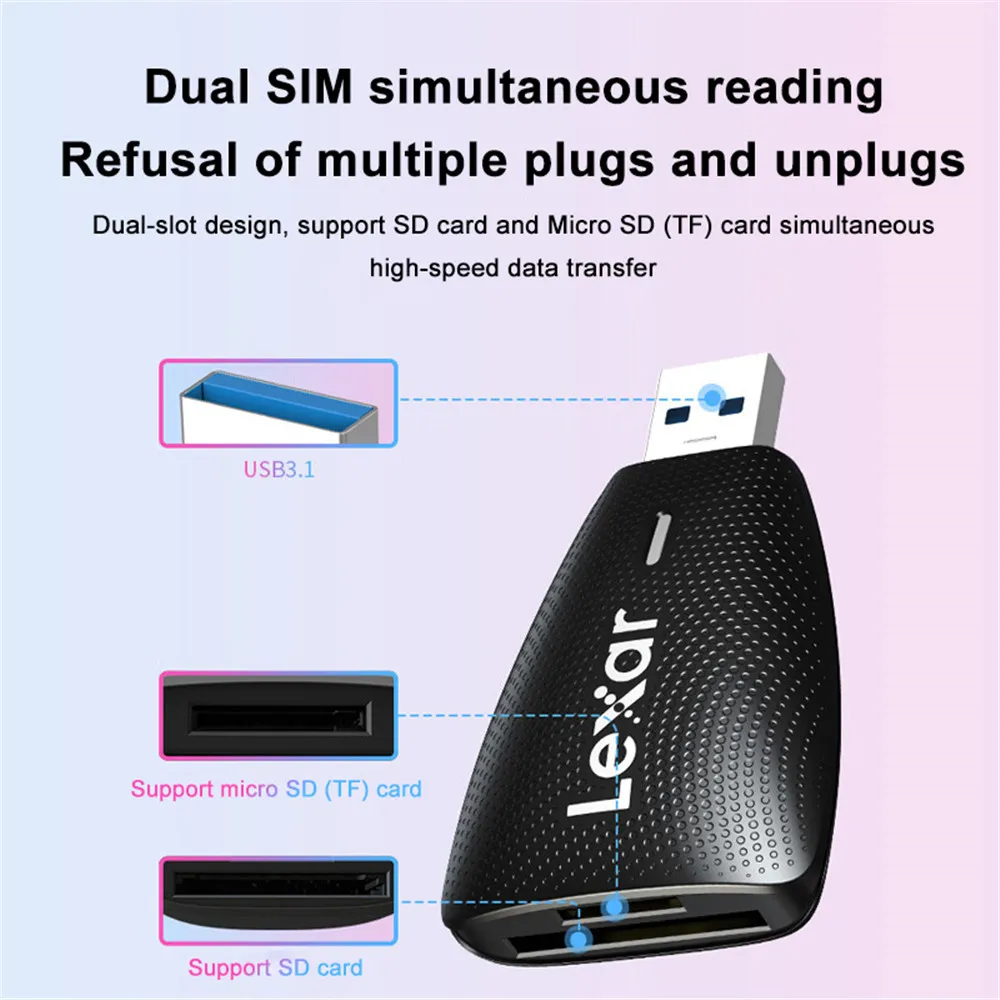 Lexar 450U ليكسر USB 3.1 قارئ بطاقة 2 في 1 SD مايكرو SD قارئ بطاقة عبر ذاكرة فلاش SDHC SDXC عالية السرعة ليكور دعم TF بطاقة SD