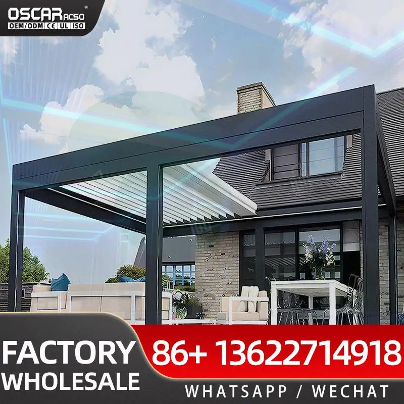 Customizable Motorized Bioclimatic Pergola in Classic Brown Aluminum 4x2 to 5x6m Size for Patio Garden Backyard pergola