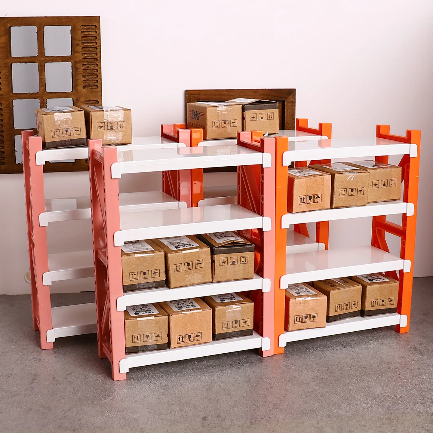 Mini Storage Rack Warehouse Storage Shelf Model Colorful Scale Display Rack Miniature Food Play Dollhouse Home Decor Decoration