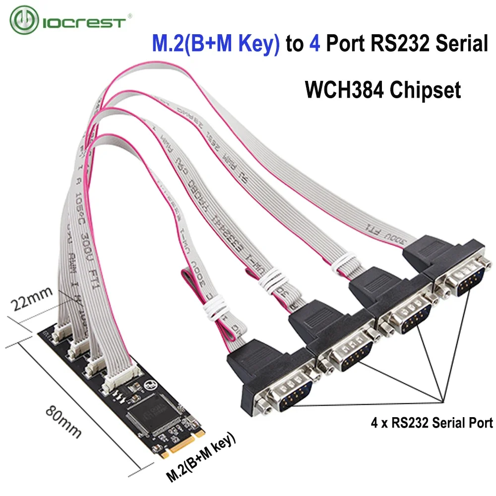 

M.2 B+M To DB9 4 Com Ports 4S DB 9Pin RS232 Industrial Serial Port NGFF 2280MM Serial Port M2 B M Key Expansion Card