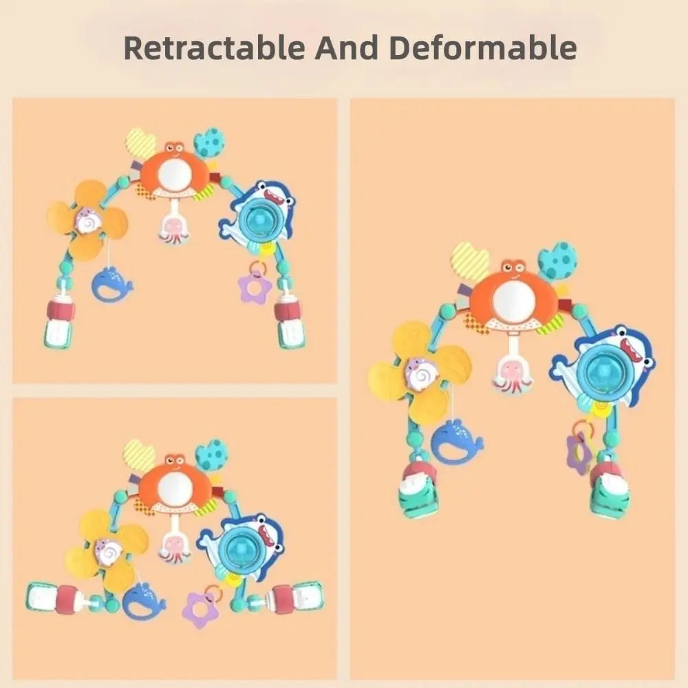 Easy Fold Crib Hanging Bell Sunflower Crab&Shark Baby Interactive Toys Stroller Arch Fine Motor Skills Infant Grab Exercise