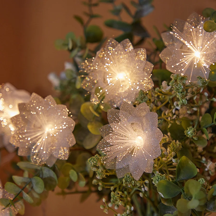 2M LED Fiber Optic Fairy Light Battery Powered Garland Holiday Wedding Party Birthday Decor Artificial Flowers String Lights