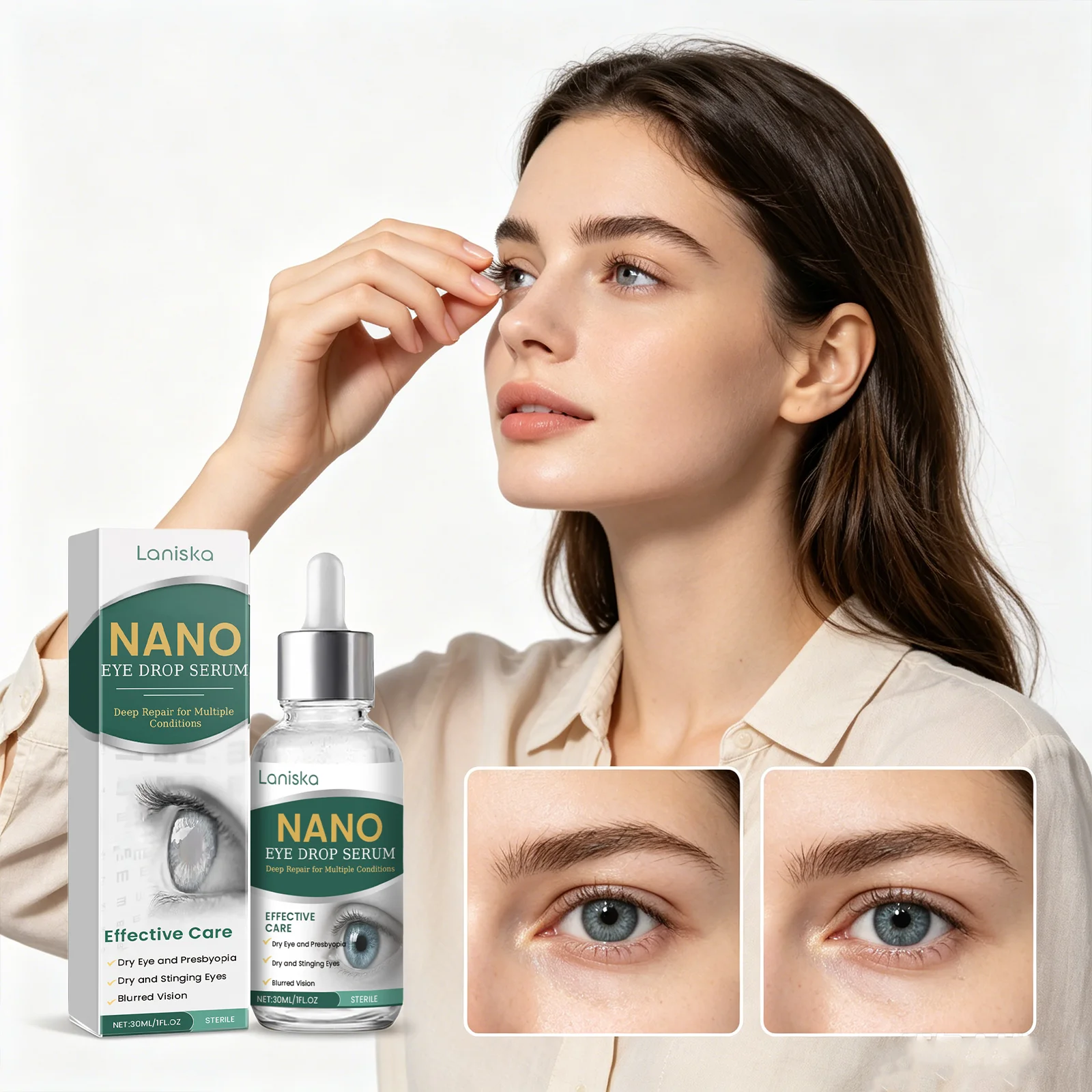 Laniska Nano Eye Drop Serum Clear Vision Improving Eye Fatigue Relieving Dry Eye Relief Presbyopia Support Eye Care Drops 30mL