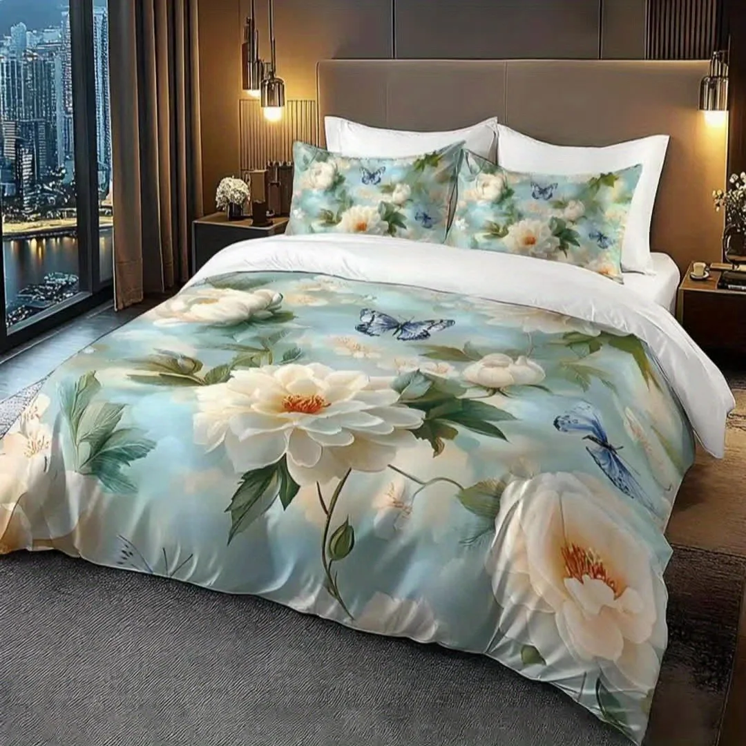 Bettwäsche-Set mit Blumenmuster, 3D-gedruckt, Bettbezug-Set, weich, Einzelbett, Twin, Doppelbett, Queen-Size-Bett, Heimdekoration für Schlafzimmer – Detail 4