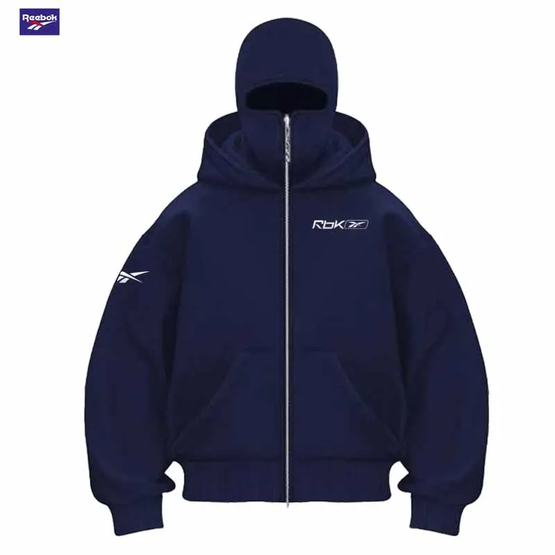 Reebok Men's Zipper Hooded Fall/Winter Sportswear, Featuring a Hooded Mask and Zipper Design Style, Is Suitable for Outdoor Acti