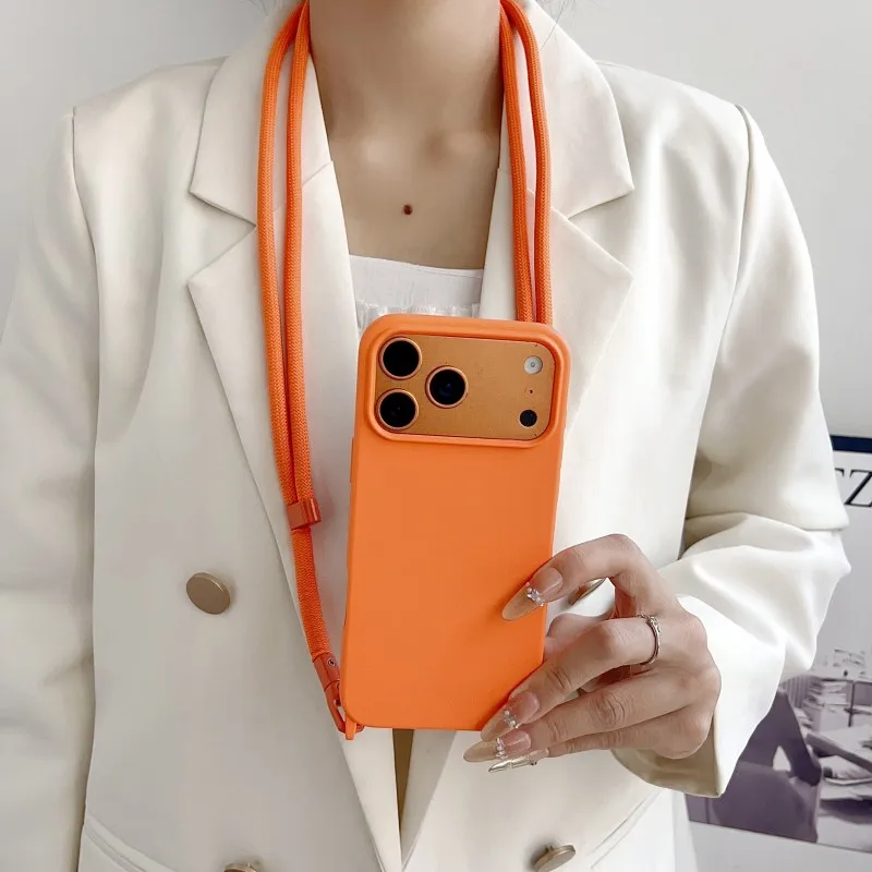 Lanyard Phone Case For iPhone 17 Pro Max 14 12 11 13 15 16 Plus 17 Air Shockproof Candy Crossbody Neck Cord Strap Soft TPU Cover
