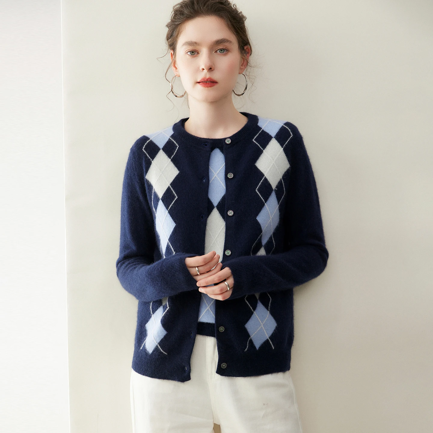 

New Fashion Women 100% Cashmere Sweater Knitted Autumn Winter Soft Warm Cardigan Elegant Luxury Intarsia Woman Cashmere Tops