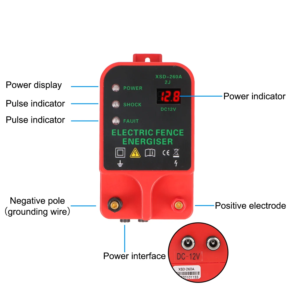 10KM Livestock High Voltage Pulse Controller Waterproof LCD High-decibel Alarm Voltage Display Electric Fence Energizer