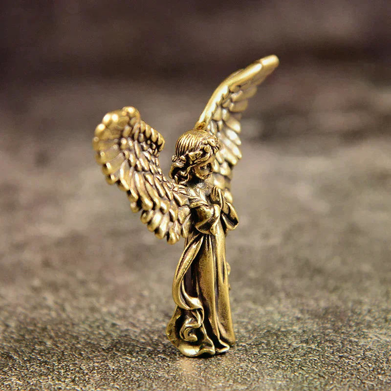 Vintage Brass Blessed Guardian Angel Figurines Miniatures Desktop Ornaments Lovely Small Statue Home Decoration Crafts
