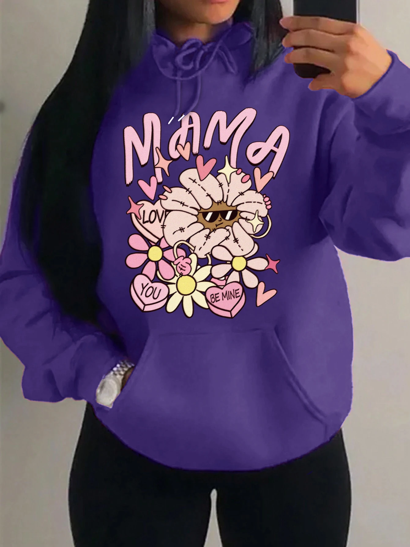 

Толстовки с красивым цветочным узором Mama Love You, женская повседневная одежда в стиле комиксов, Harajuku Y2K, осенняя флисовая женская уличная одежда