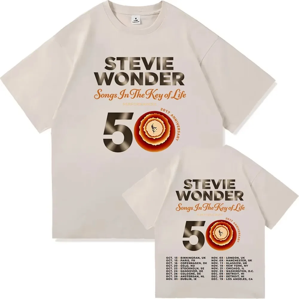 1 Stück Stevie Wonder Songs in The Key of Life 50th Anniversary Tour Baumwoll-T-Shirt, Unisex, für Männer, Frauen und Kinder, Streetwear, lässig, kurz. – Detail 8