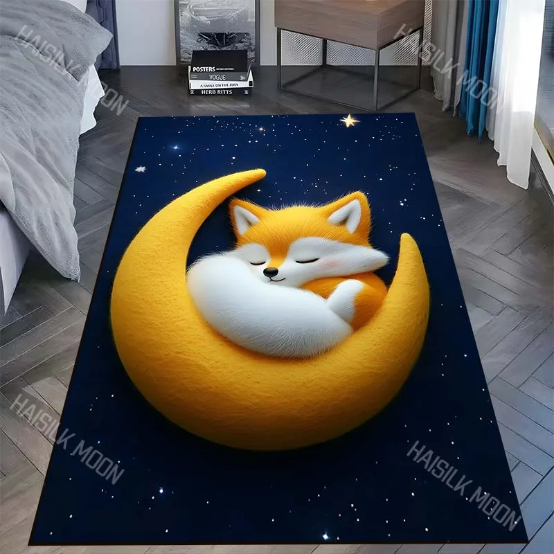 Fox sleeping on crescent moon Carpet for Living Room Bedroom Sofa Home Decor Rus Non-slip Floor Mat Luxury Gift Multiple sizes