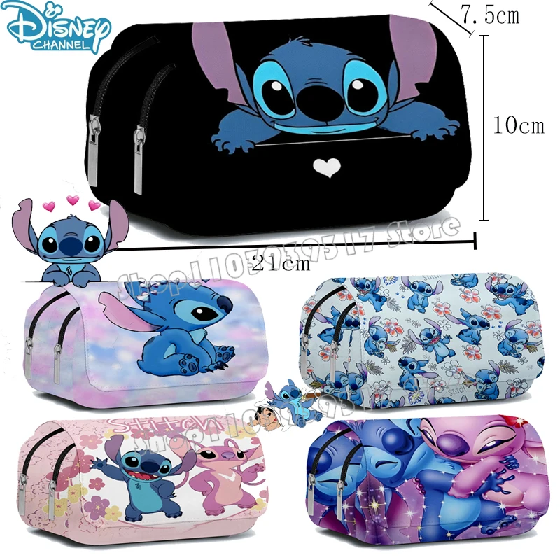 New Stitch Pen Case Anime Disney Character Printed Cartoon Double Layered Large Capacity Flip Pen Case Children's Stationery Box