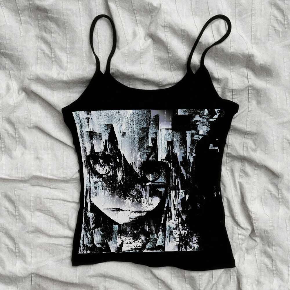 Fashionable retro women's baby vest punk printed vest women's Harajuku 2000s women's clothing vest summer Y2k style crop top