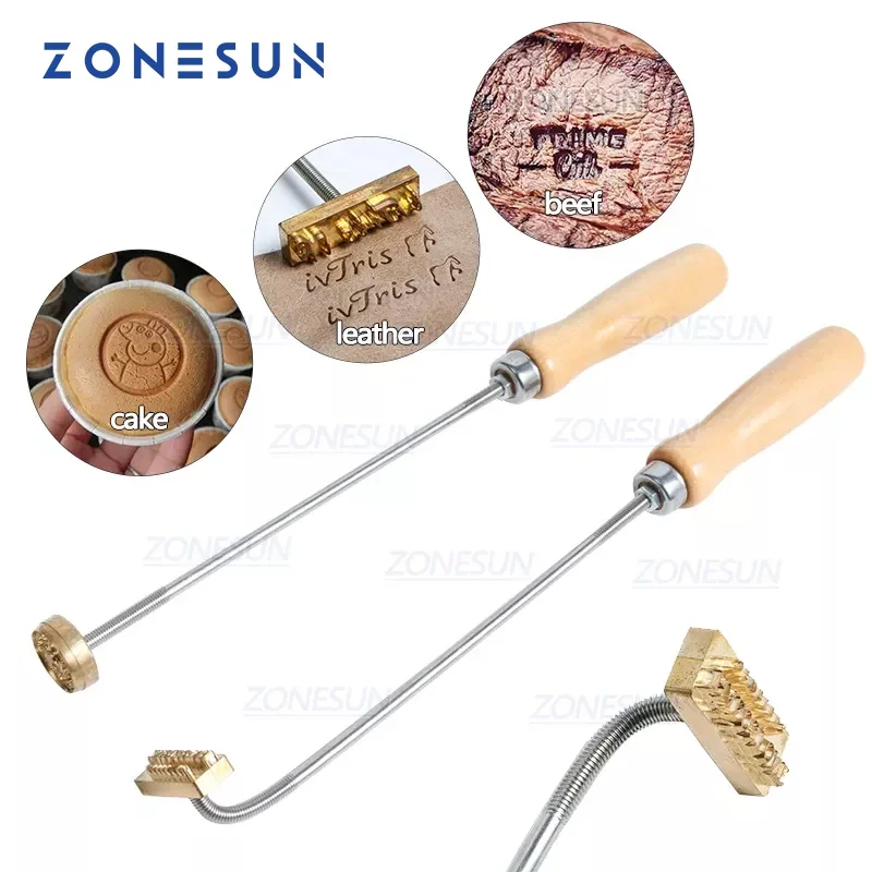 ZONESUN 1290 شعار الكيك مع مقبض العلامة التجارية 3 سم لحرق قالب ختم على حلويات البسكويت ، مقبض حرق قالب نحاسي حديدي ، تصميم مخصص