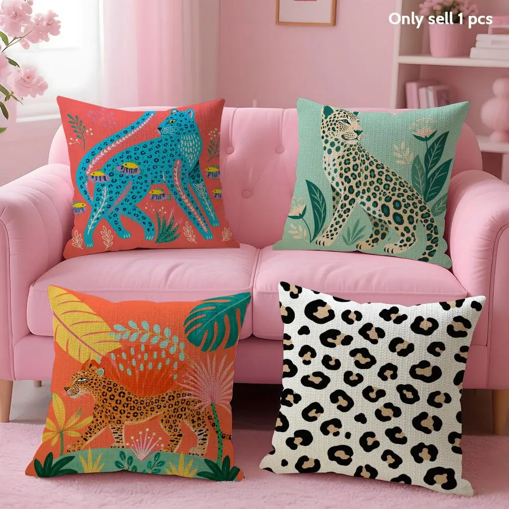 Geometric Animal Pattern Cushion Cover Natural Linen Organic Fabric Double-Sided Printing Sofa Home Decor Gift Pillow Case