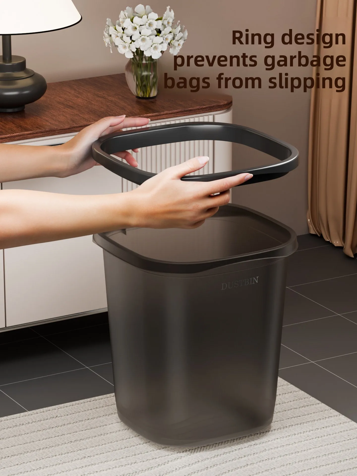 Large Capacity Trash Can for Home Use Kitchen Bathroom Bedroom Office Square Shape Thickened Plastic Dustbin Living Room