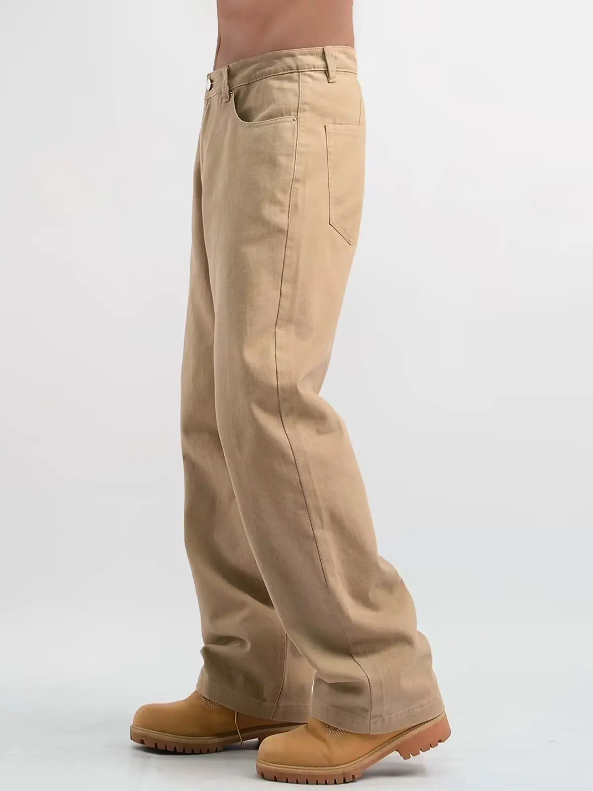 

Loose Wide Leg Straight Cut Casual Long Pants Vintage Khaki Knife Denim Jeans for Men And Women Retro High Waist Zipper Fly