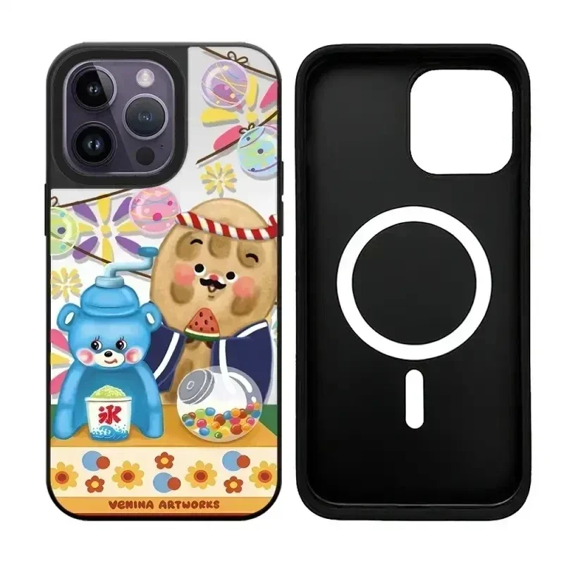 

Cute Bear Candy iPhone 11 12 13 14 15 Pro Max Mirror Surface MagSafe Case Cover Shell