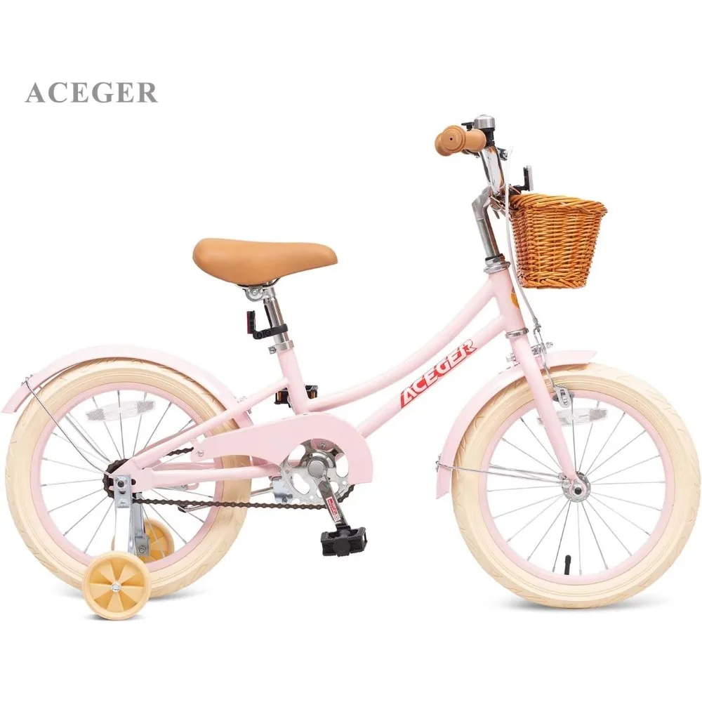 Girls Bike with Basket, Kids Bicycle for 3-13 Years, Included Coaster Brake & Caliper Brake, 14 16 18 Inch