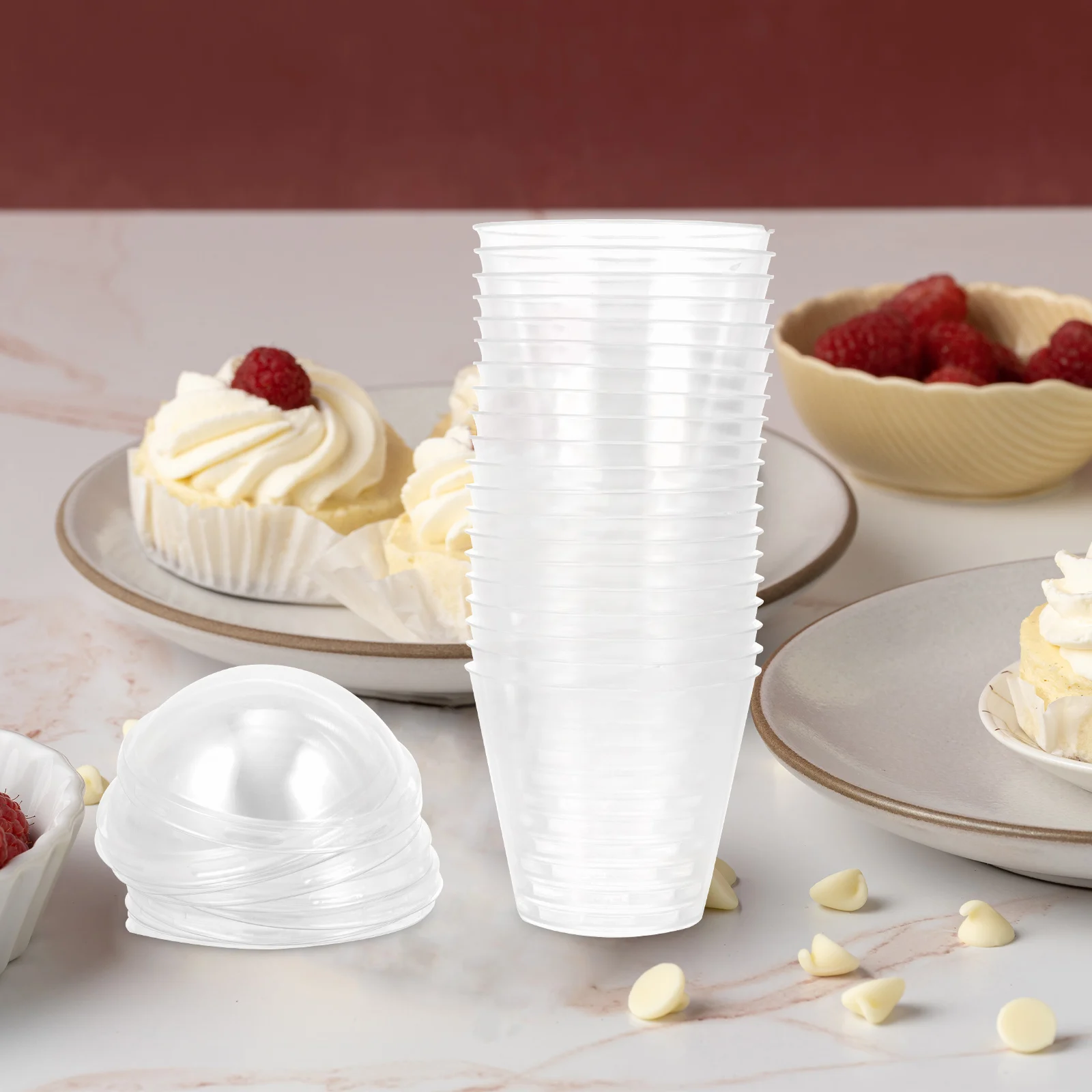 

20 set Disposable Mousse Cups Pudding Jelly Yogurt Transparent Dessert Cups With Lids For Cupcakes Pastries Snack Salad