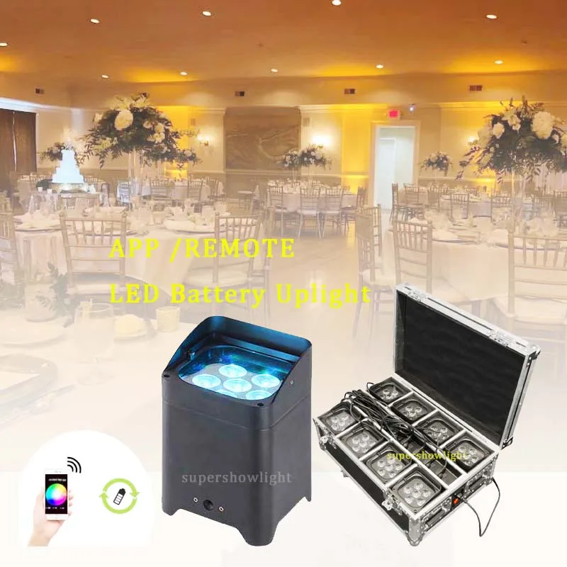 

8pcs With Flycase 6*18w Battery Uplight RGBWAUV 6IN1 LED WIFI DMX Remote Control Long Work Battery Par Light Stage Uplighting