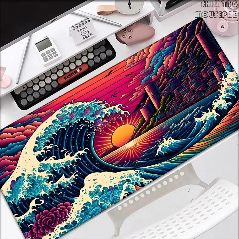 神奈川沖浪裏 ブラック ゲーミングマウスパッド クッション 滑り止めパッド テーブルカーペット ゲームパッド デスクガジェット マウスマット