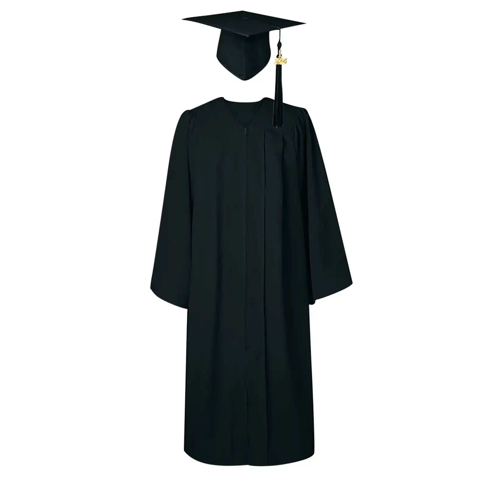 2024 Graduation Cap and Gown Set with Tassel for High School & College Long Sleeved Dress Breathable for Elegant Women Black