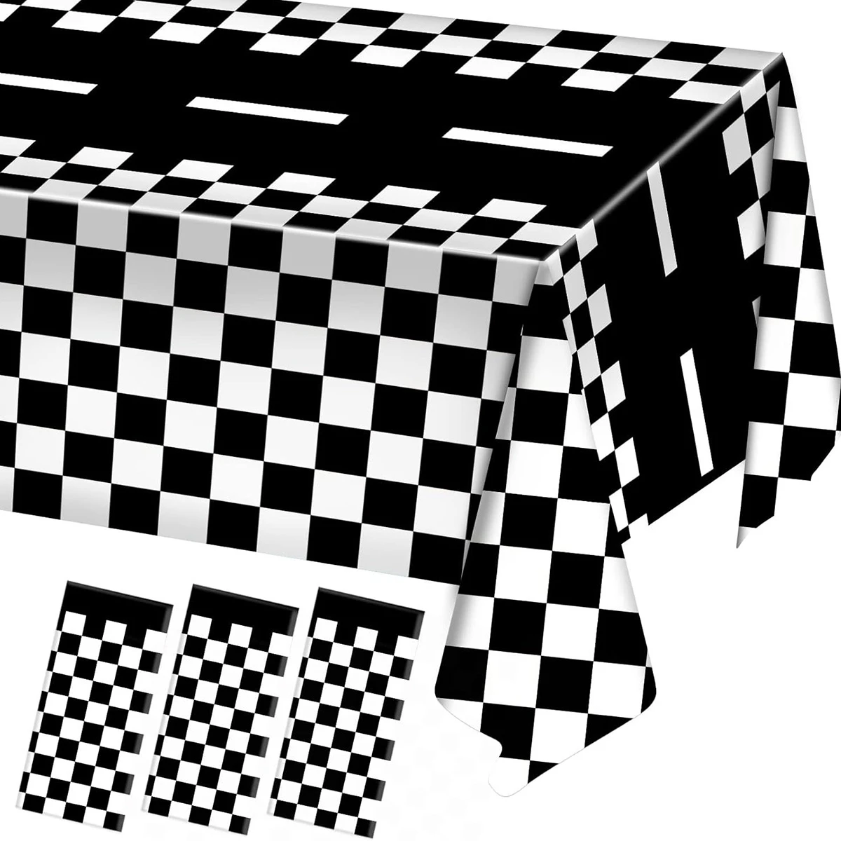 Checkered Race Car Party Black White Checkered Flag Tablecloth Road Tablecloth Racetrack TableCover Racing Birthday Party Decor