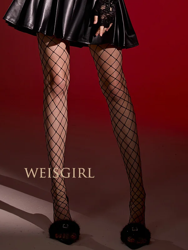 Sexy Long Tube Stockings Net Tights Queen of the Night Club Dark Style Sexy LADY Overall Net Tights Large Mesh Eyelets