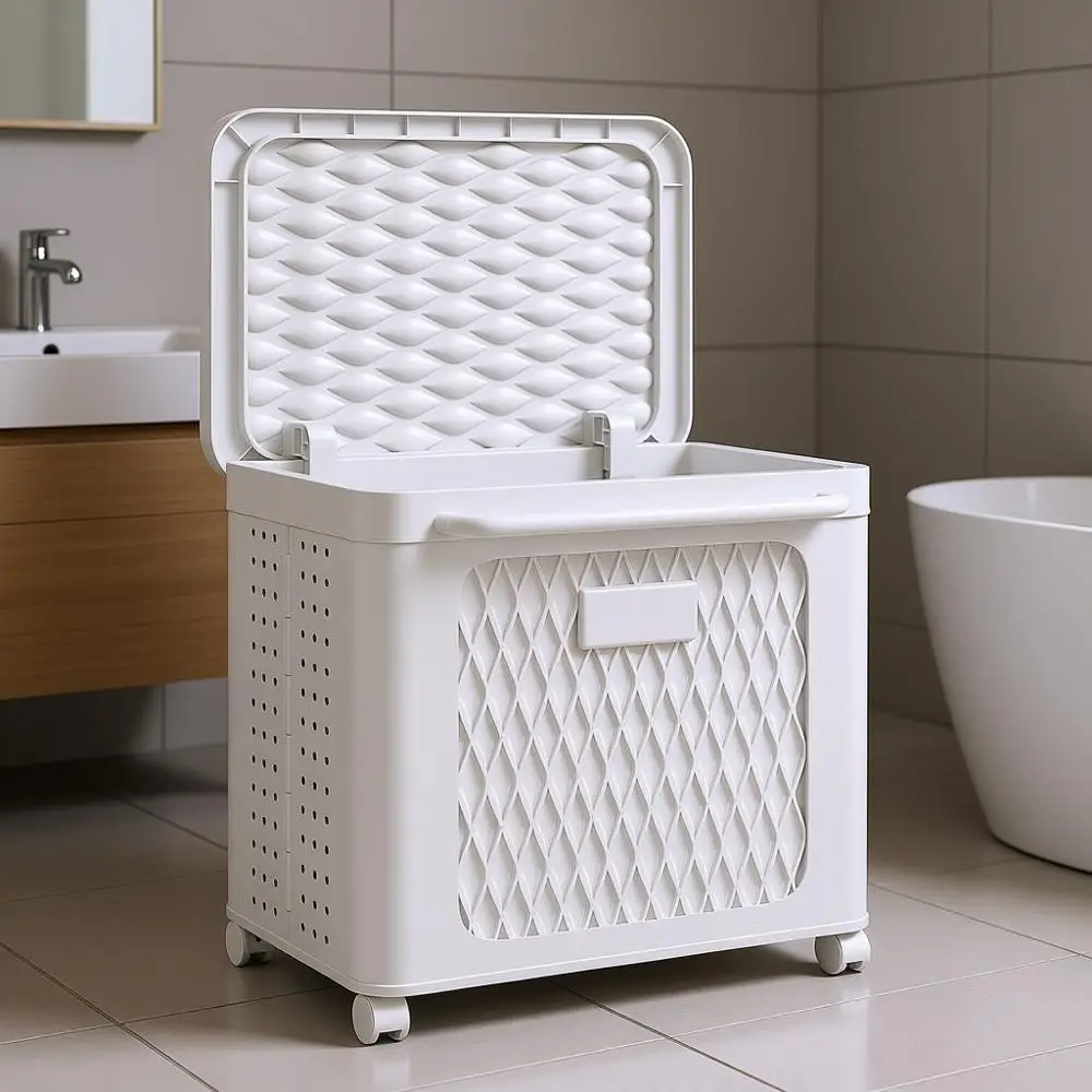 

Rolling Storage Bins with Lid, Plastic Organizers Cart, Storage Containers for Laundry, Bathroom, Bedroom, 19.3 x 13.8 x 19.1, W