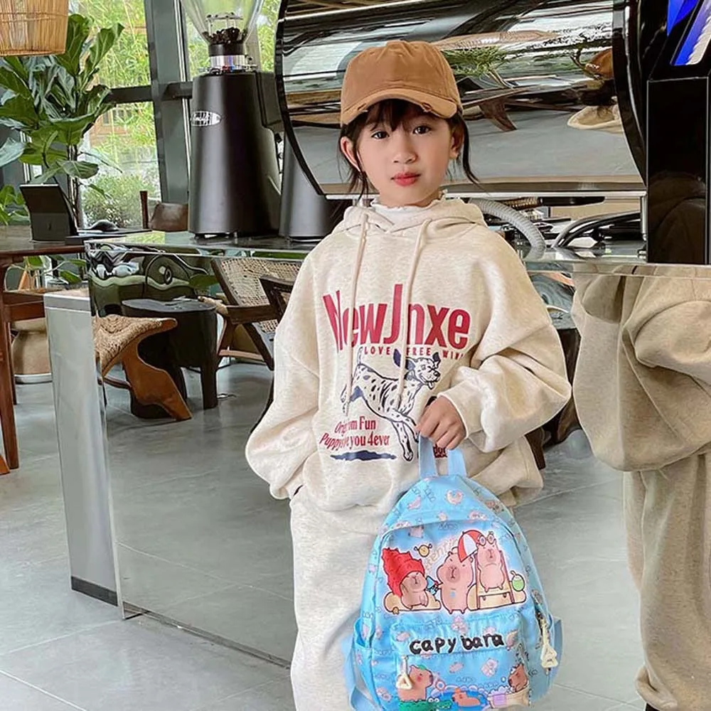 

Cute Thickened Capybara Backpack Nylon Wide Straps Cartoon Animal Daypack Lightweight Foldable Large Capacity School Bag Daily