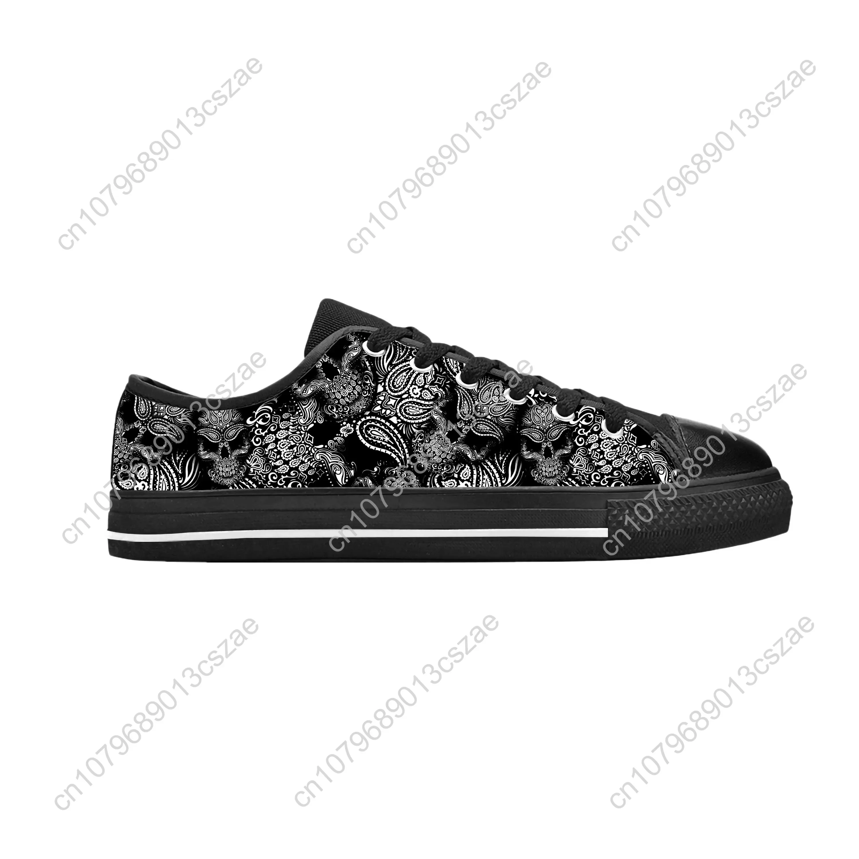 Sugar Skull Paisley Skeleton Goth Gothic Horror Casual Cloth Shoes Low Top Comfortable Breathable 3D Print Men Women Sneakers