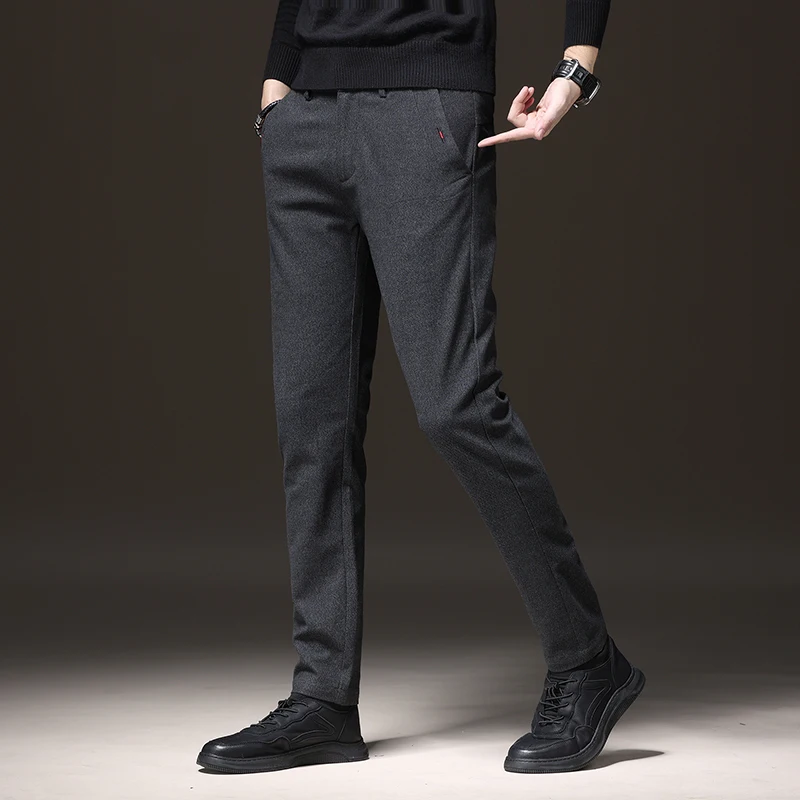 

Мужские корейские повседневные деловые брюки, прямые тонкие удобные брюки, универсальные черные, синие, серые осенние и зимние брюки