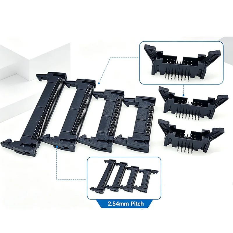 10PCS IDC Socket Connector Male DC2 Pitch 2.54mm Curved Pin Selection 6/8/10/12/14/16/18/20/24/26/30/34/40/50/60/64 Pin Female