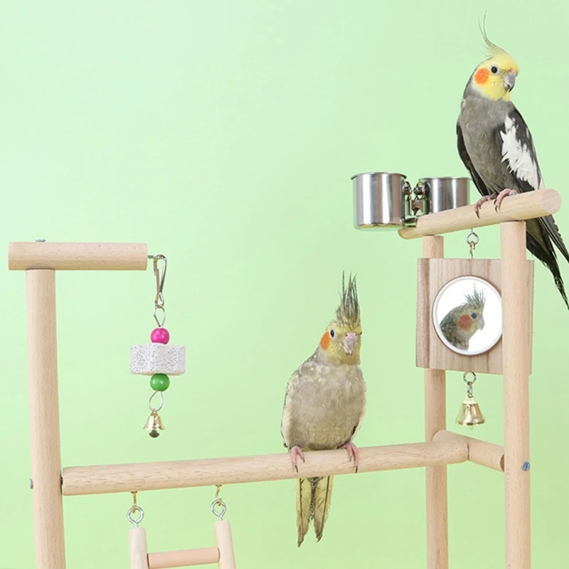 Bird Perch Stand Parrots Playstand with Ladder Mirror Chew Toy and Feeding Cups