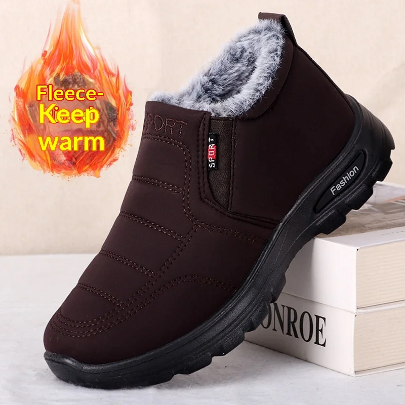Waterproof cotton shoes for parents, men and women, couple's boots, fleece-lined, thickened, warm snow boots