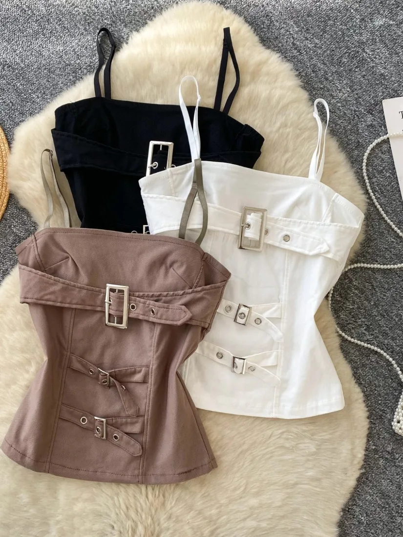 Foamlina Canotta da donna Estate Hot Girls Cinghia regolabile Fibbie senza maniche Slim Fit Cerniera posteriore Canotta corta Streetwear