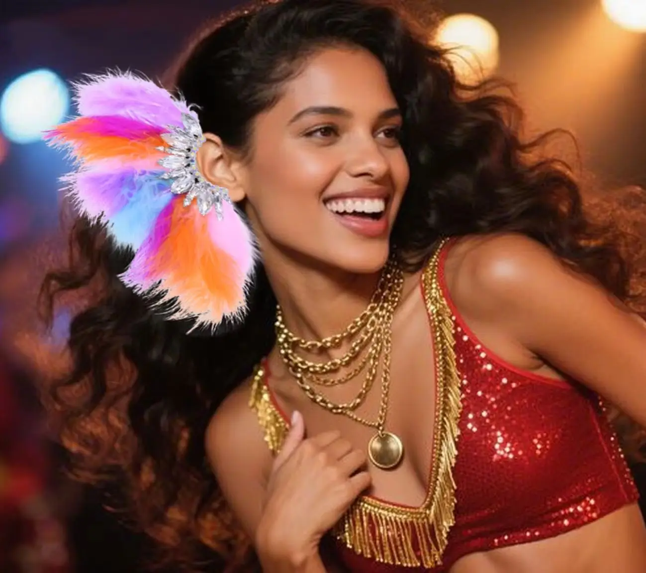 American Style Exaggerated Shiny Rhinestone Dopamine Colorful Feather Earrings Passionate Samba Indian Tribe Popular Accessories