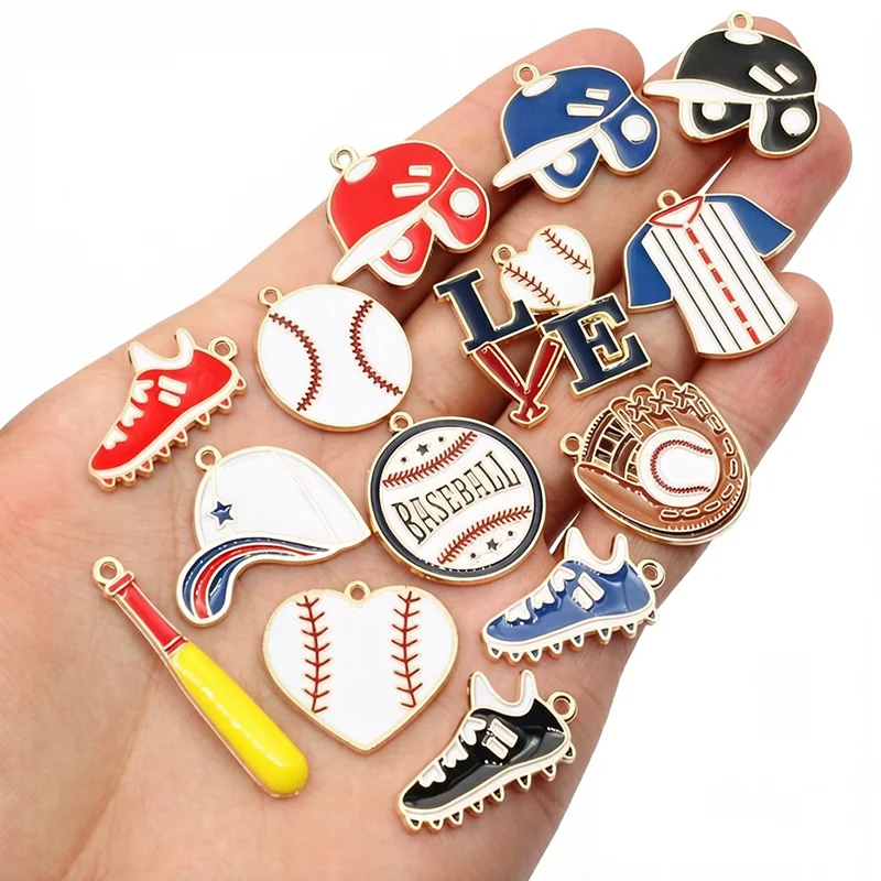 10pcs Enamel Baseball Charms Pendants Baseball Helmet Shoes DIY Jewelry Making Accessories for Necklace Keychain Bracelet